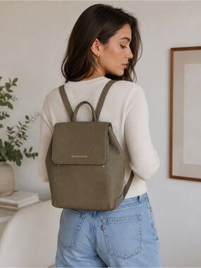 Michael Kors Olive Green Pebbled Leather Backpack Gold hardwear